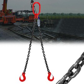 FITHOIST Chain Sling 5/16'' x 5 Ft Double Leg with Grab Hooks | Chain Slings for Lifting 3 Ton Capacity | G80 Mn-Steel Chain Sling with Standard Marking | for Cargo Security Towing and handling