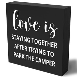Camping Accessories Wood Sign Desk Decor Camper Decor RV Accessories Camping Decor Farmhouse Rustic Black Wooden Box Sign for Home Campsite RV Cabin Shelf Tabletop Counter