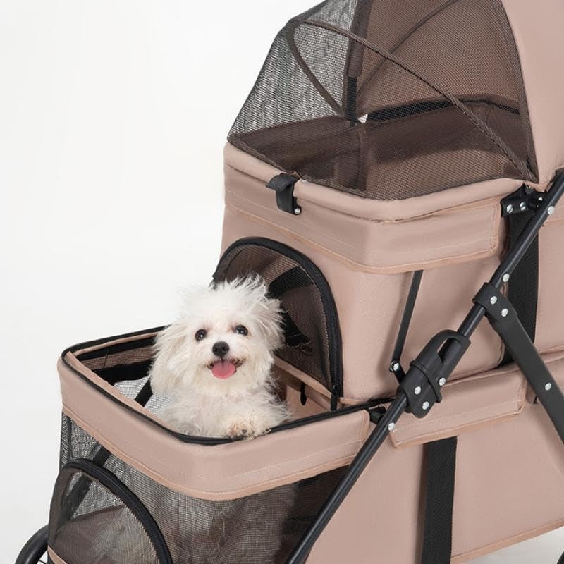 Double Pet Stroller for Dogs and Cats, One-Hand Foldable with