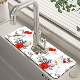 Poppy Wildflower Nightingale Sink Faucet Absorbing Mat Sink Splash Guard Faucet Mat Draining Mat Fast Drying Sink Protectors for Kitchen and Bathroom 5.5"×15"