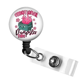 Emotional Dumpster fire Retractable Badge Reel with Alligator Clip，Name Nurse ID Card Badge Holder Reel, Decorative Custom Badge Holder