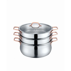 CONCORD Premium Stainless Steel 3 Tier Steamer w/Rose Gold Handles - 30 CM