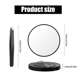 Stainless Steel Tweezers 10X Magnifying Mirror Kit Tools For Man Women Facial Hair Eyebrow Chin(2 Pcs,Black).