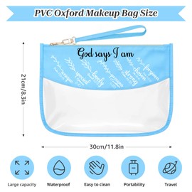 Religious Birthday Gifts for Women Christian Blue Makeup Bags with Zipper Bible Verse Gifts for Sister Scripture Cosmetic Travel Bag Organizer Christmas Birthday Gifts