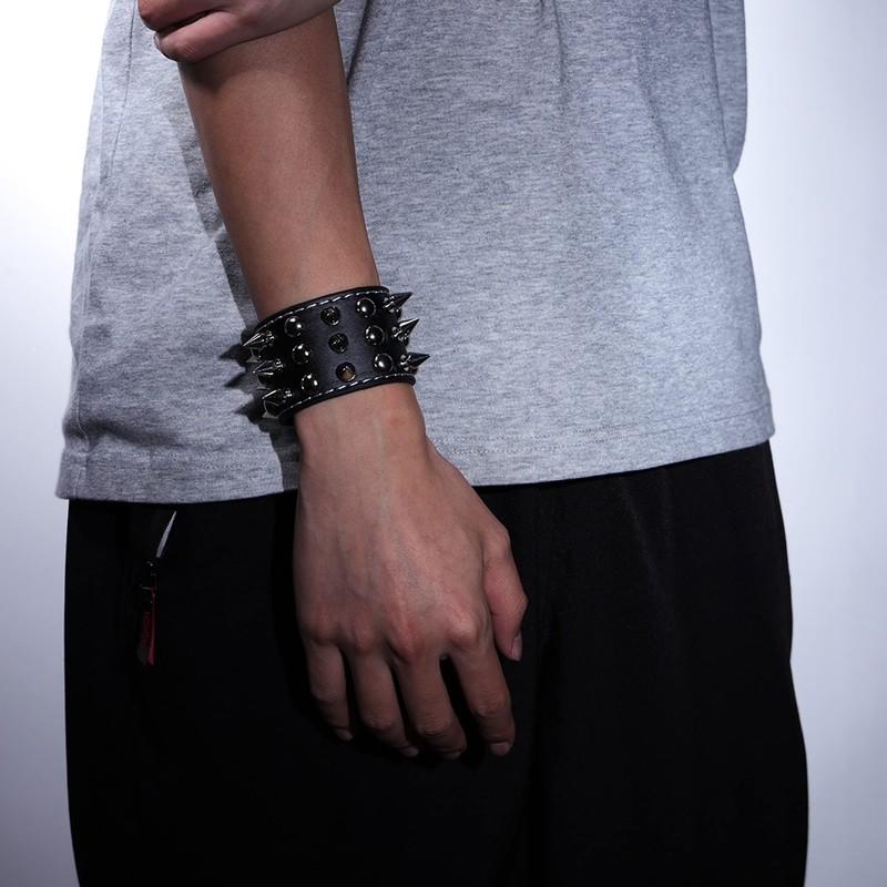 JJDreams Leather Bracelet Punk Rivets Bracelet Gothic Press Stud Wide