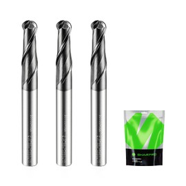 SHARPRO Carbide Ball Nose End Mill 1/4 Inch Shank and 1/4 Inch Cutting Dia. 2 Flute AlCrN Coated CNC Spiral Router Bits for Alloy Steel, Stainless Steel, Cast Iron and Aluminum Cutting (3PCS)