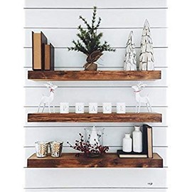 New England Wood Crafters - Wood Floating Shelves Set Handcrafted Rustic Pine Kitchen Office Bedroom Wall Mounted Smooth Finish Organizers No Urethane Set of 3 (1.5'' x 5.5'') (Honey, 36'')