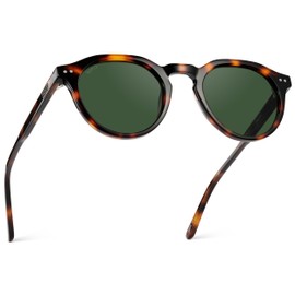 WMP Eyewear - Men's Modern Geometric P-3 Round Retro Polarized Sunglasses, Lightweight Acetate Frame, Premium UV Protection (Brown Tortoise/Smoke Green Lens)