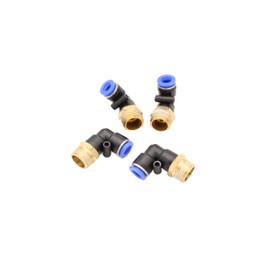 Pneumatic Angle Plug Fitting 90° 3/8 Inch to 8 mm, Pack of 4 Push In Compressed Air Connection Plug Connection (R 3/8 Inch - 8 mm)