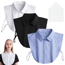 Kighdel 3 Pcs of Fake Collar,Collars for Women White Collar Detachable Shirt Collar Inserts Women Cotton Fake Shirt Collar Suitable for Sweaters Collarless Clothes (Blue Black White)
