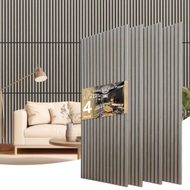 Yuzzy Acoustic Wood Slat Wall Panels - 4 Pcs Fluted Sound Absorbing Panel for Wall and Ceiling - 48" x 22" Wall Panels for Interior Wall Decor for Homes, Offices, Studios - Rustic Gray Oak