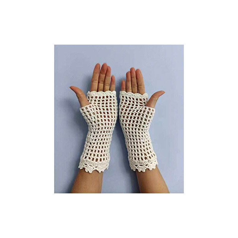 tinacrochetstudio? Crochet Fingerless Gloves Custom Elbow Length Mitness (Ivory)