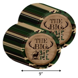The Big One Hunting First Birthday - 32 Piece Disposable Party Supplies - Decorations for Deer Hunting 1st Birthday Round Party Plates - Large 9" Paper Plates In Bulk