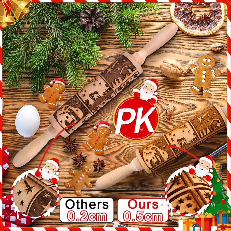 Christmas Rolling Pin Wooden Rolling Pin Rolling Pin Baking Accessories