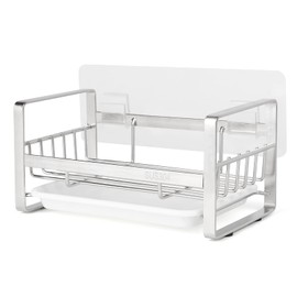 LAMPTOP Kitchen Sink Sponge Holder,Sponge Holder for Kitchen Sink with Auto Draining Tray, SUS304 Stainless Steel Kitchen Sink Organizer for Sponge Brush Dishwashing Liquid Cloth,2 Installation Ways