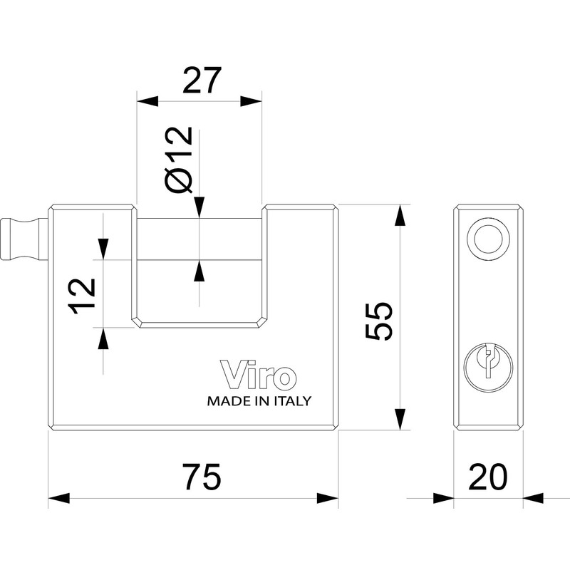 Codiven 11430032 – Viro Square Padlock 75 mm Arch 27