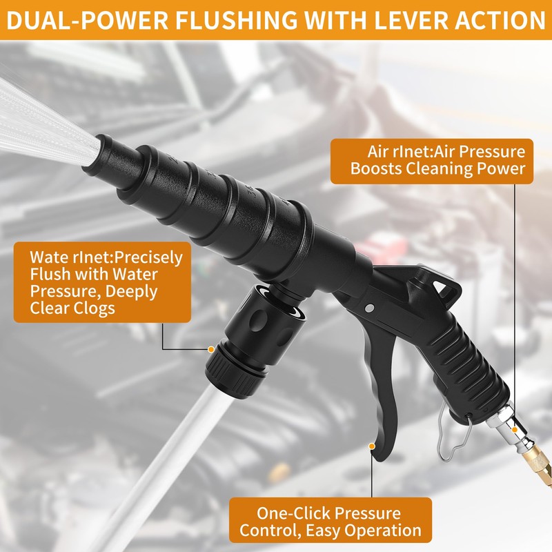 Coolant Flush Gun, heater core flush kit with Lever Action