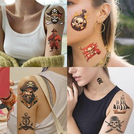 96pcs Pirate Tattoos for Kids - Waterproof Fun Designs for Kids Parties, Easy to Apply, Temporary Tattoos Fake Neverland Cannon Powder Tattoo Body Stickers for Birthday Parties (Pirate)