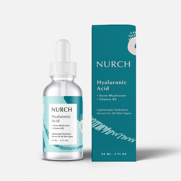 NURCH Pure Hyaluronic Acid Serum for Face + Snow Mushroom + Vitamin B5 | Natural & Lightweight for Anti-Aging | Vegan, Clean, & Fragrance Free | Moisturizer Hydrates Dry Skin & Reduce Fine Lines, 2 Oz