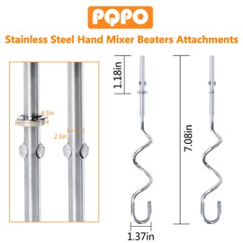 Hand Mixer Dough Hook Stainless Steel Attachments Compatible with Kitchen Aid Hand Mixer