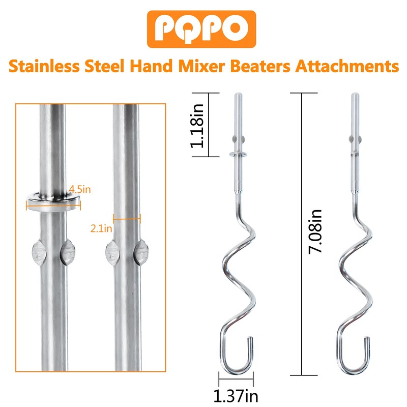 Hand Mixer Dough Hook Stainless Steel Attachments Compatible with Kitchen