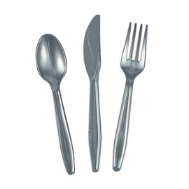 Fun Express - Bulk Silver Plastic Cutlery Set for 70 - Party Supplies - Solid Tableware - Cutlery - 210 Pieces