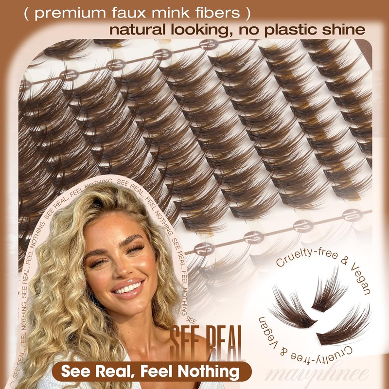 Mavphnee Brown Lash Clusters – Wispy Fluffy Individual Eyelash Extensions