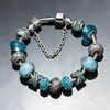 A TE Charm Bracelet Blue Crystal Murano Glass Beads Women