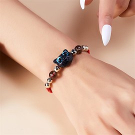 Azusa Sun Black Cat Strand Bracelet Kawaii Kitten Red Adjustable Braided Bracelet Friendship Birthday Jewelry Gifts for Animals Lovers