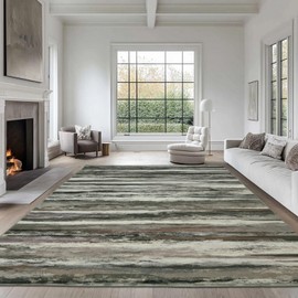 Mightree 8x10 Area Rug - Soft Faux Wool Modern Striped Rug, Non-Slip Low Pile Stain Resistant, Machine Washable Abstract Design Carpet for Living Room, Bedroom, Dining Room | Indoor Home Decor