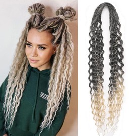 FANCEE DE Dreadlock Extensions Ombre Blonde Synthetic Wavy Double Ended Dreads 10 Strands Handmade Crochet Dreads Soft Loc Extensions for Women Men 24 inches 1B613