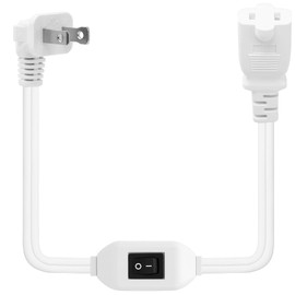 [2-Feet] On Off Switch Extension Cord, Right Angle 2-Prong Polarized Extension Cord with On-Off Inline Switch 12A 125V for Your Chargers/Lamp/Power Adapters etc, 16AWG Cord White Collor