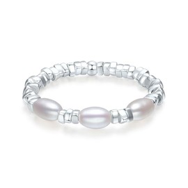 Silver Ring for Women 925 Pearl Rings Adjustable Pearl Ring Elastic Women's Ring Anti-Stress Finger Ring Natural Stone Silver Ring Stackable Pearl Rings Elastic Spinner Sterling Silver Jewellery,