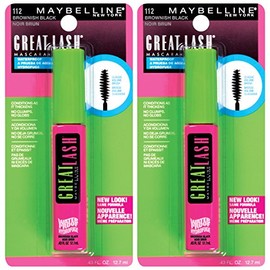 Maybelline New York Great Lash Waterproof Mascara Makeup, Brownish Black, 2 Count                                                                     