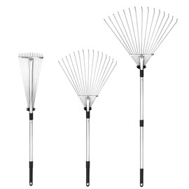 Buyplus Adjustable Garden Leaf Rake - 24 to 63 Inch Telescopic Metal Expandable Folding Leaves Rake, Metal Rake for Leaves, Yard Rakes for Lawn Yard, Flowers Beds, Black