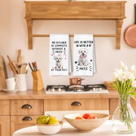 ArtisaEura Funny Maltese Dog Kitchen Towels Set of 2, Maltese Gifts Dish Tea Towels for Kitchen Decor, Dog Mom Dad Lovers Owners Gifts Hand Towels for Bathroom, 16x24 Inches