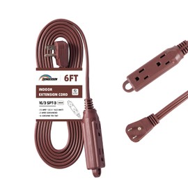 HONDERSON 6FT 3 Outlets Brown Extension Cord with Flat Plug, 16/3 SPT-3 Extension Cable 3 Prong Grounded, Durable Power Cable for Home, Office