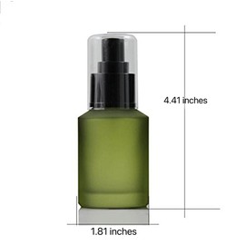 60ML/2oz Empty Green Frosted Glass Lotion Pump Press Bottles Refillable Emulsion Makeup Cosmetic Cream Essential Oil Dispenser Vials Container Storage Jars with Cap and Pump Head