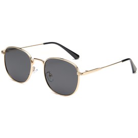 RUNHUIS Classic Square Sunglasses for Men Women Vintage Round Glasses with Metal Frame and UV400 Protection, Gold/Black