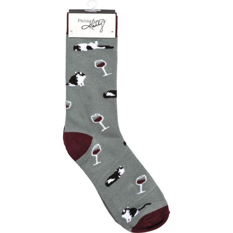 Primitives by Kathy Set Gift Socks, Cats & Wine