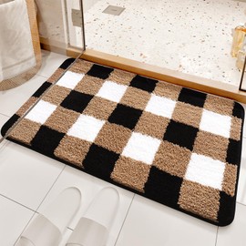 Tyrafry - Tapete de baño a cuadros, súper absorbente, suave y gruesa, con respaldo de goma antideslizante, lavable a máquina, tapete de baño, accesorios de decoración del hogar, 50 x 80 cm, color café