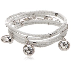 Mayfer | Pulsera de piel modelo praga para mujer con charms de cristal austriaco color cristal - Color blanco con plateado