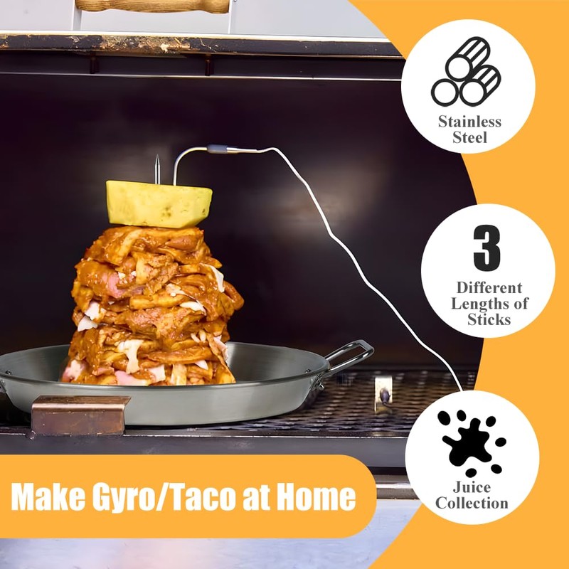 13" Vertical Skewer Gyro Pan Spit Shawarma Stand for oven