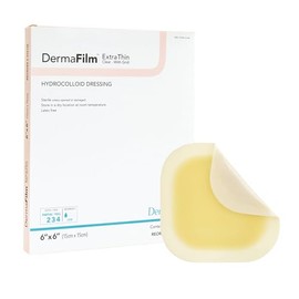 DermaRite's DermaFilm Thin, Hydrocolloid Wound Dressing - with Border and Conformable Film Backing, Promotes Healing - 6 in. x 6 in., 1 Count, 5 Packs, 5 Total
