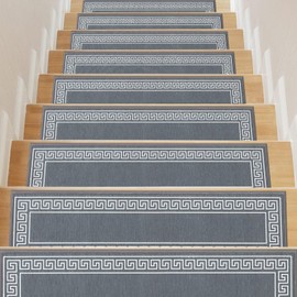 Bsmathom 8" X 30" (15 in Pack) Stair Treads for Wooden Steps, Non Slip Carpet Stair Treads with Reusable Adhesive Backing, Indoor Stair Runners for Kids Elders and Pets, Grey