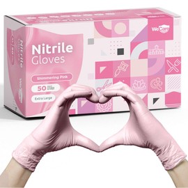 WECARE Pink Disposable Nitrile Gloves Large - 50 Pack - 3 Mil - Powder and Latex Free - Non-Sterile - Food Safe Gloves
