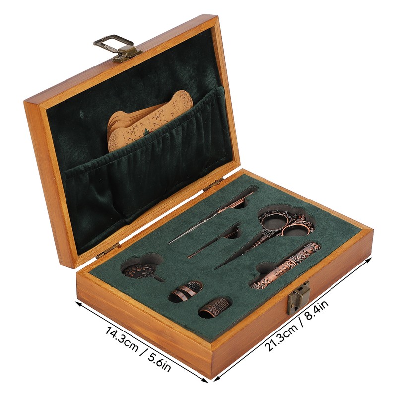 Vintage Embroidery Scissors Set Wooden Stainless Steel Sewing Box Scissors