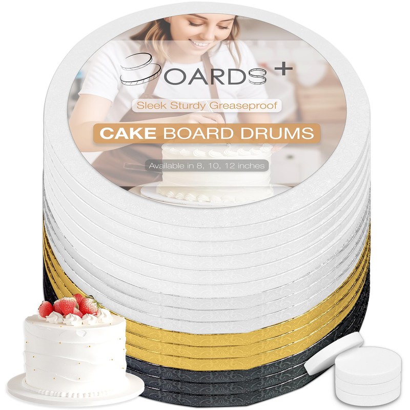 BOARDS+ 14 Pack Cake Drums 8 inch in White, Silver,