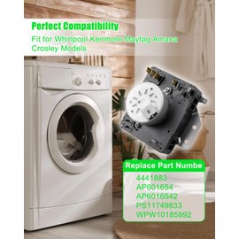 Upgraded W10185992 Dryer Timer Fit for Whirlpool Maytag KitchenAid Jenn-Air Amana Magic Chef Admiral Norge Roper Models, Replace WPW10185992 AP6016542 4441883 PS11749833 AP601654, 115VAC 60Hz 833