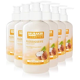 BRUBAKER Cosmetics 6-Pack Liquid Hand Wash Coconut - 6 x 8.1 Fl. Oz. in a Practical Dispenser - Cleans Gently and Moisturizes - for Hygienically Clean Hands
